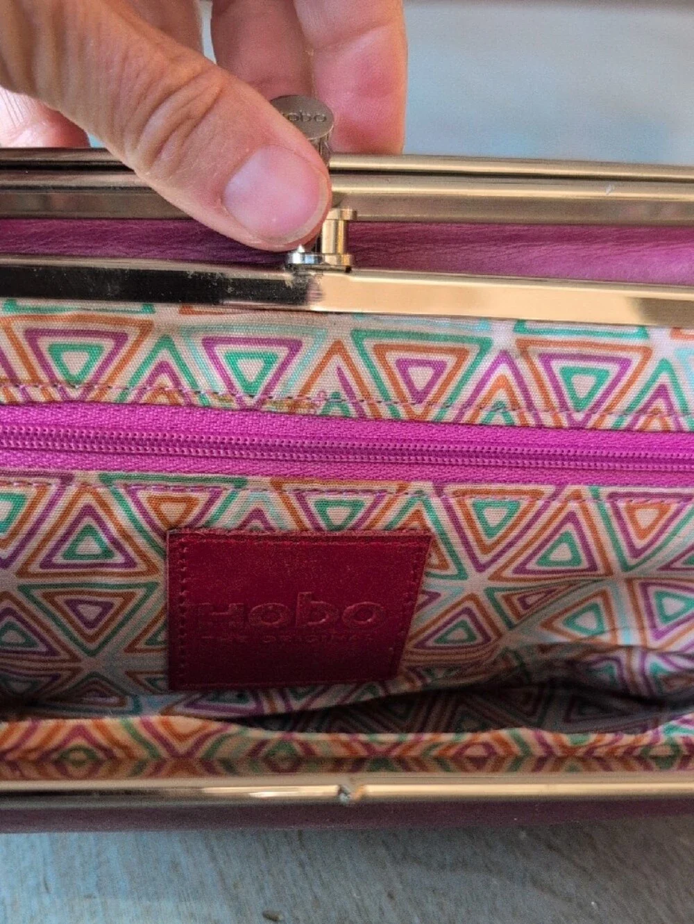 HOBO Purple Leather Double Frame Clutch